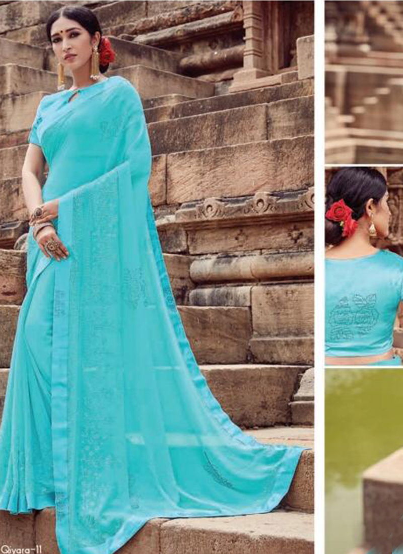 Qiyara Party Wear Georgette Sarees Collection With Embroidery Work